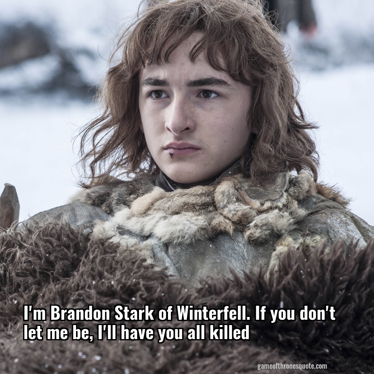 I'm Brandon Stark of Winterfell. If you don't let me be, I'll have you all killed