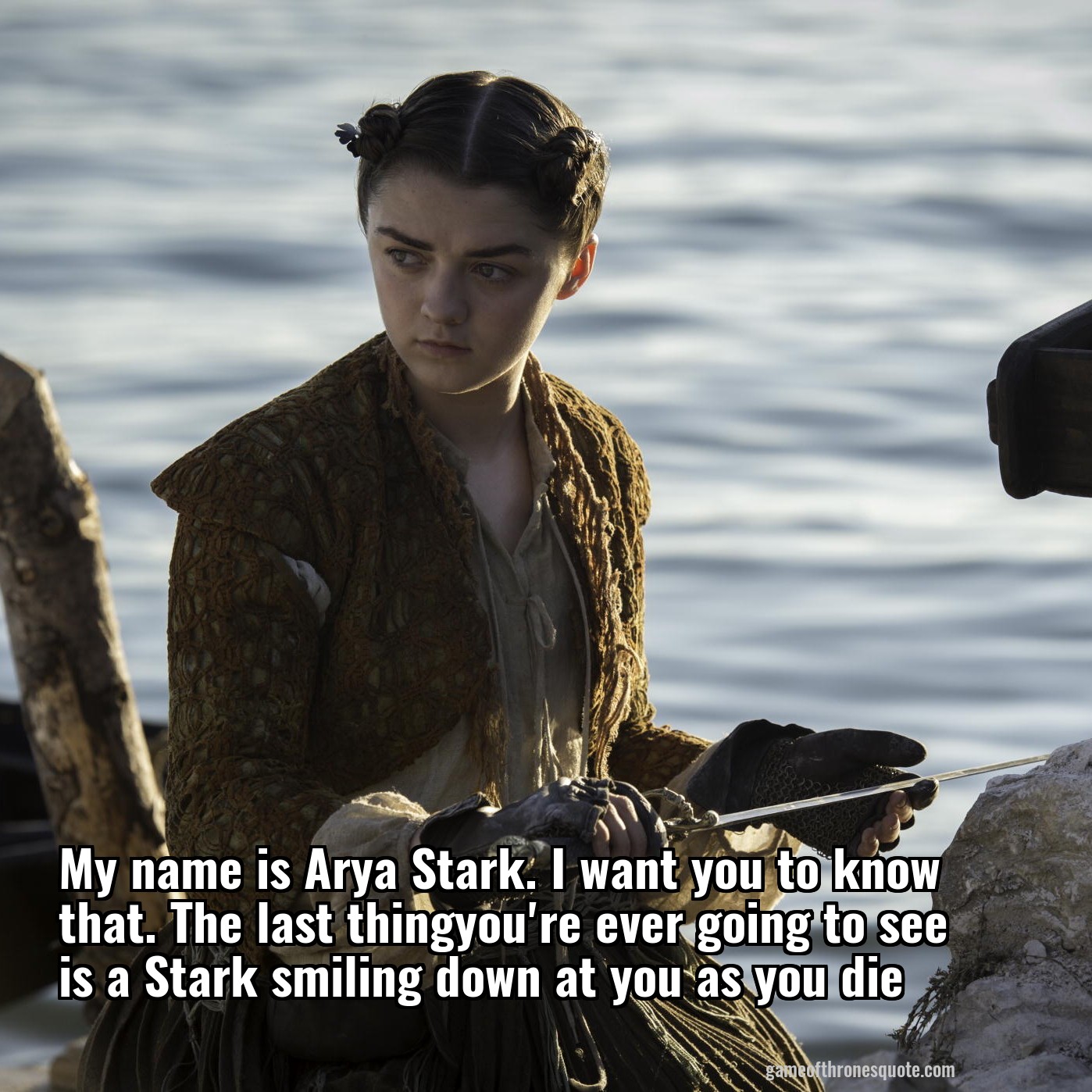 My name is Arya Stark. I want you to know that. The last thingyou're ever going to see is a Stark smiling down at you as you die