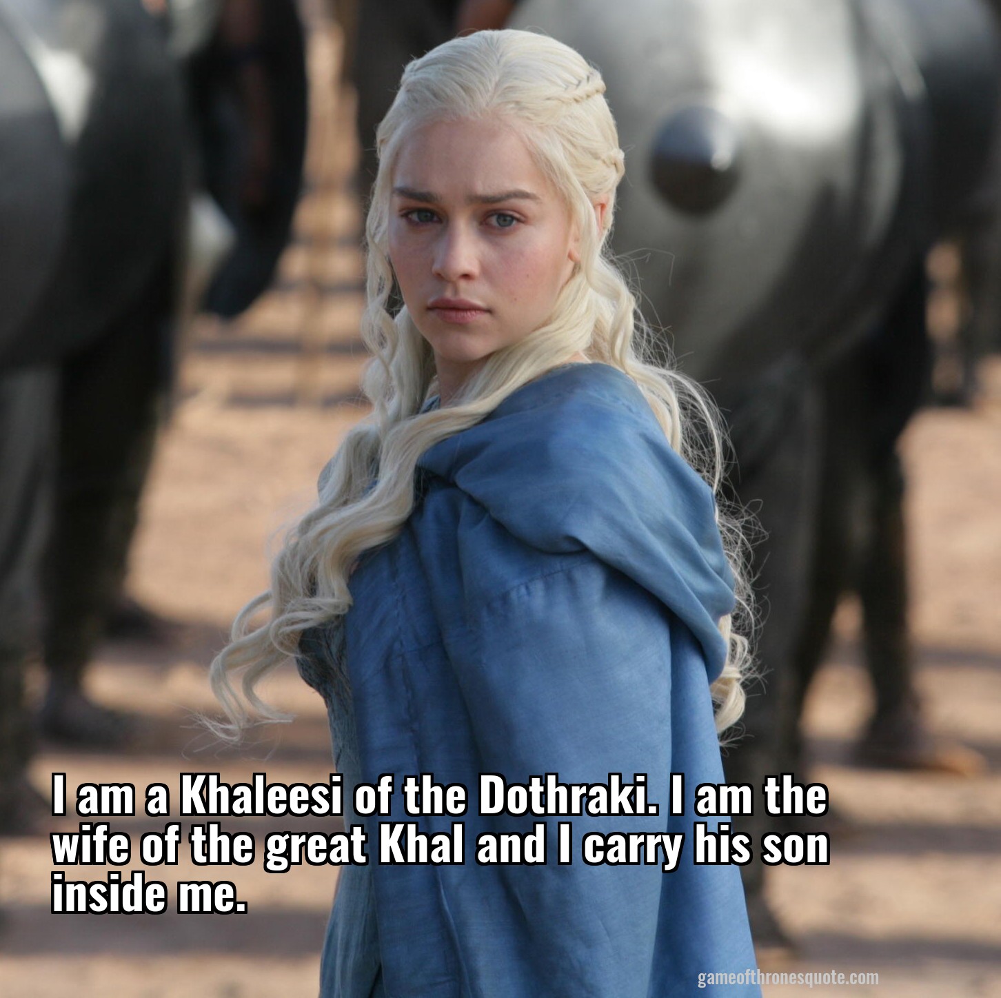I am a Khaleesi of the Dothraki. I am the wife of the great Khal and I carry his son inside me.