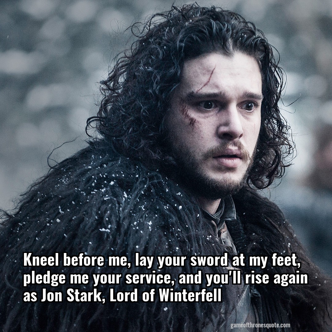 Kneel before me, lay your sword at my feet, pledge me your service, and you'll rise again as Jon Stark, Lord of Winterfell