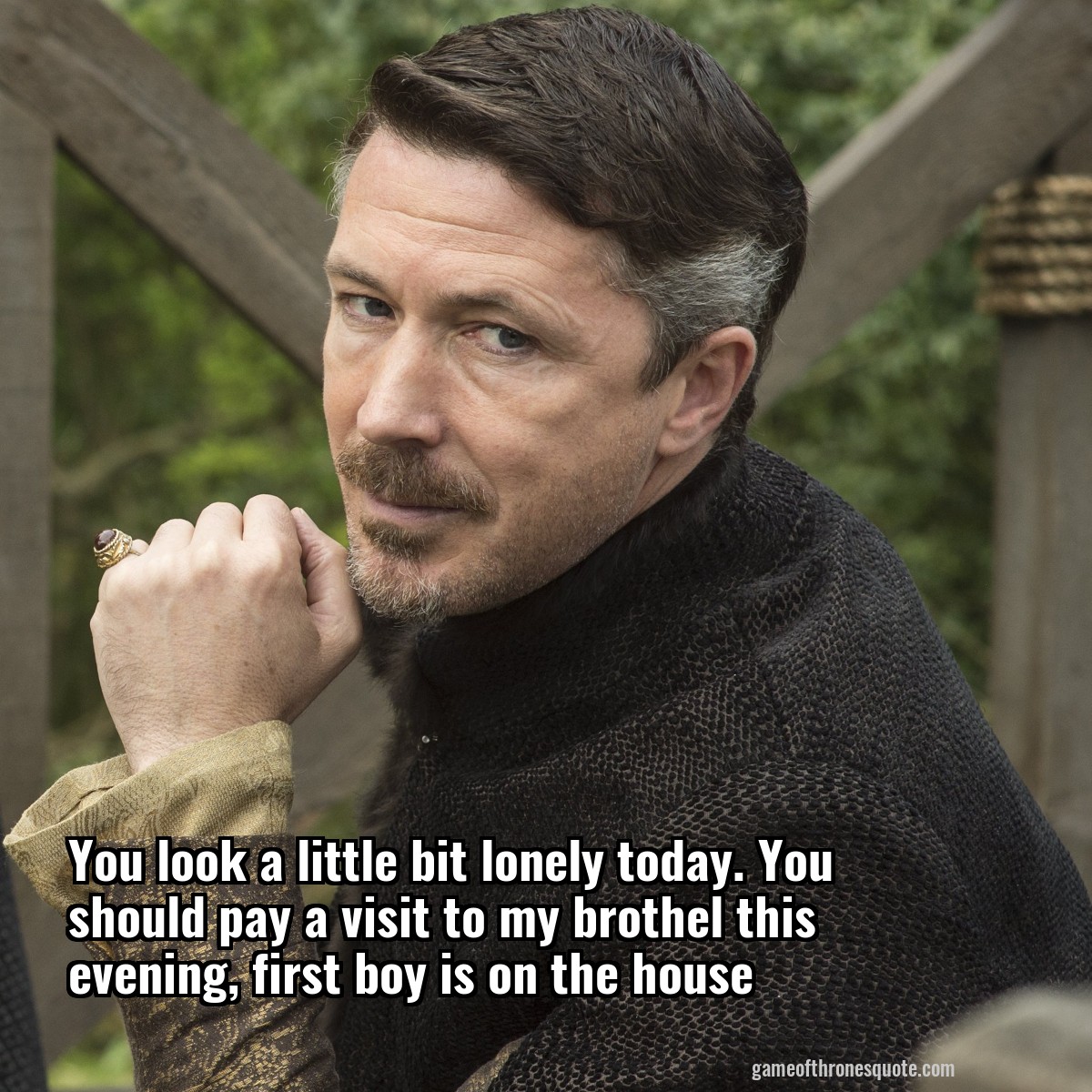 You look a little bit lonely today. You should pay a visit to my brothel this evening, first boy is on the house