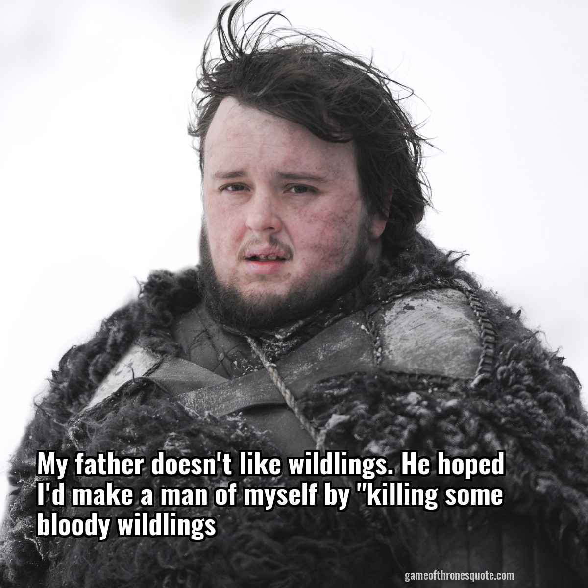 My father doesn't like wildlings. He hoped I'd make a man of myself by "killing some bloody wildlings